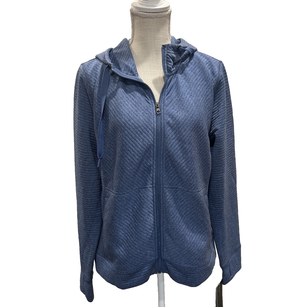 NWT Free Country Full Zip Jacket Womens M Blue Quilted Lightweight Running Hood